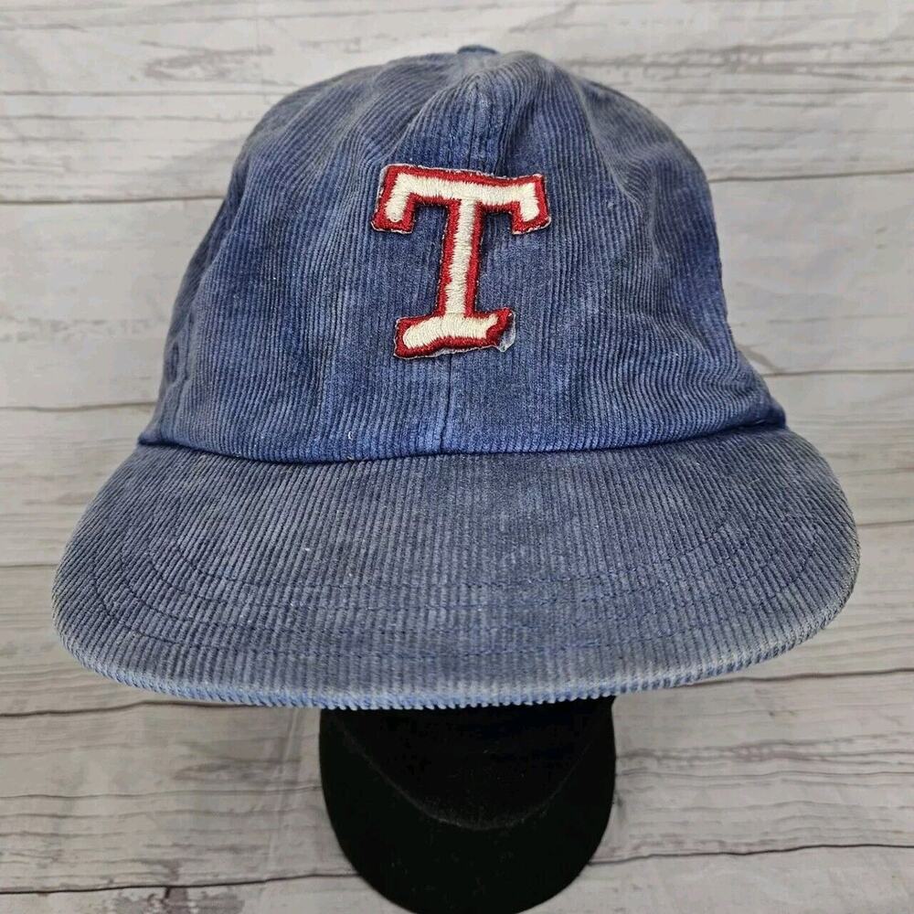 Vintage Texas Rangers Patch Corduroy Snapback Hat Faded Distressed Made In USA